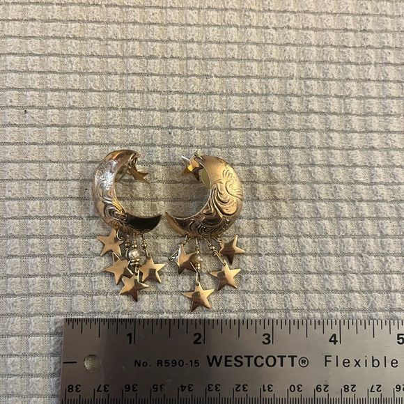 Moon and Starts Gold Earrings - Picture 5 of 5